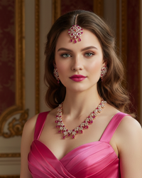 American Diamond Style Necklace Set - Rose Gold/Hot Pink