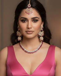 Diva American Diamond Style Necklace Set - Rose Gold / Hot Pink (Limited Edition)