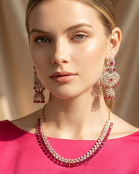 Diva American Diamond Style Necklace Set - Rose Gold / Hot Pink (Limited Edition)