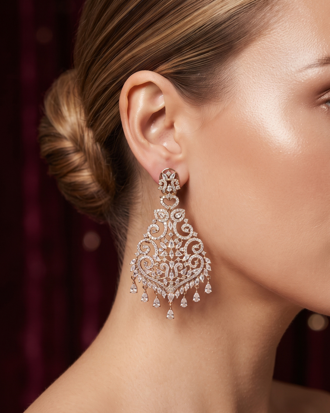 Cubic Zirconia Statement Earrings - Rose Gold