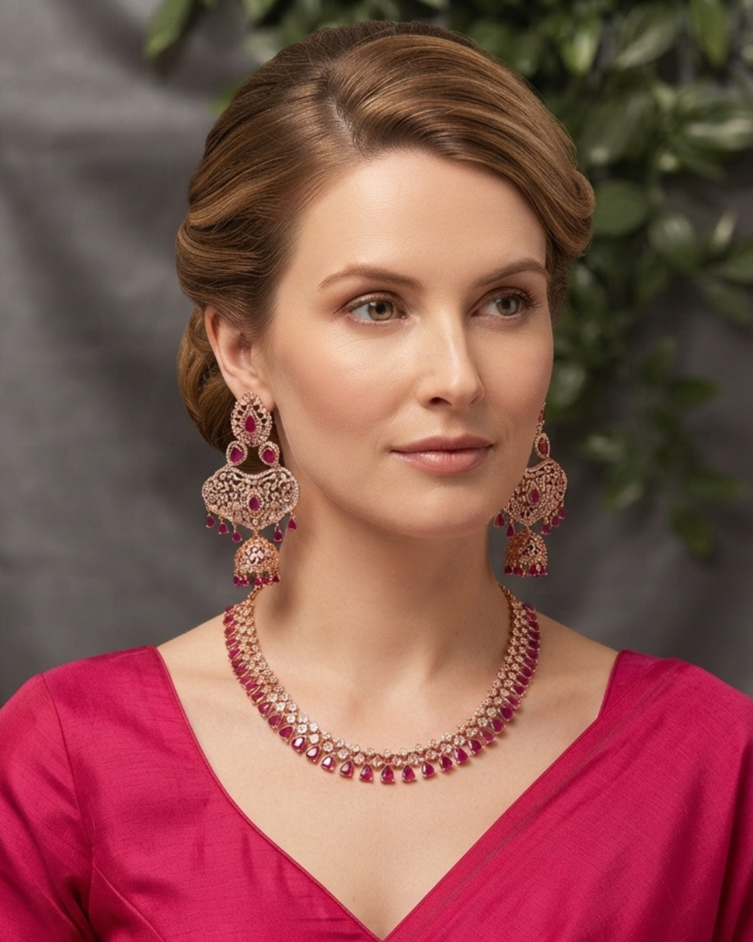 Diva American Diamond Style Necklace Set - Rose Gold / Hot Pink (Limited Edition)