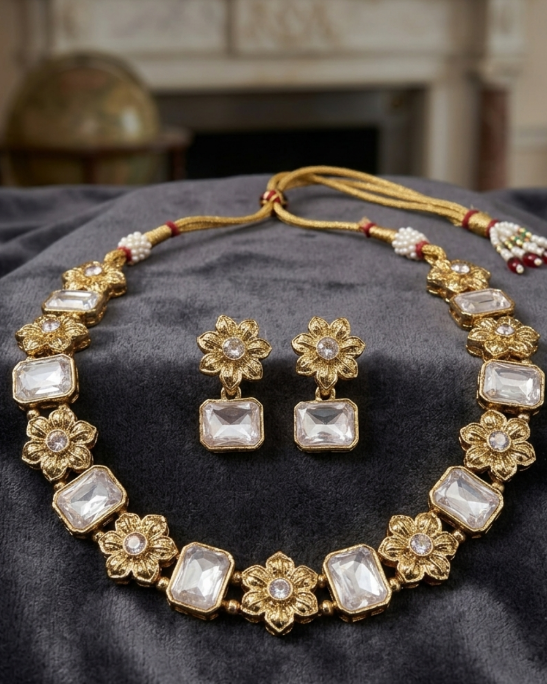 Radiant Crystal & Floral Gold-Tone Set