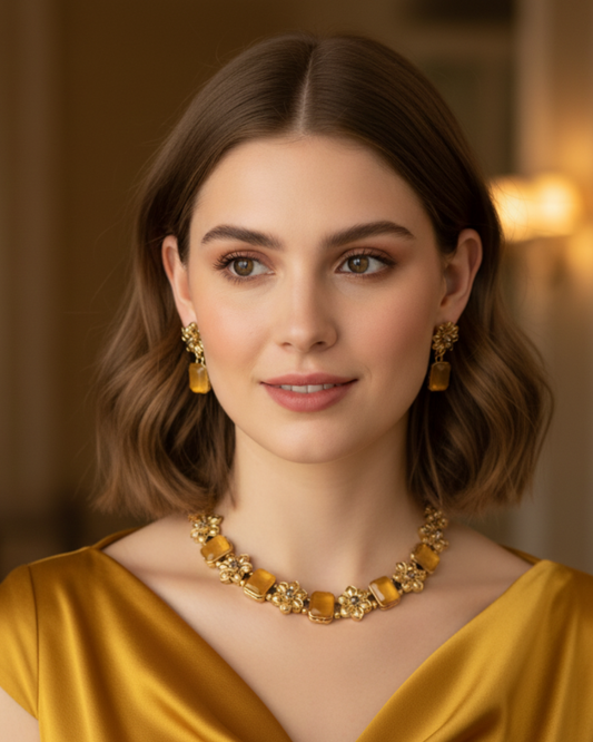 Radiant Crystal & Floral Gold-Tone Set