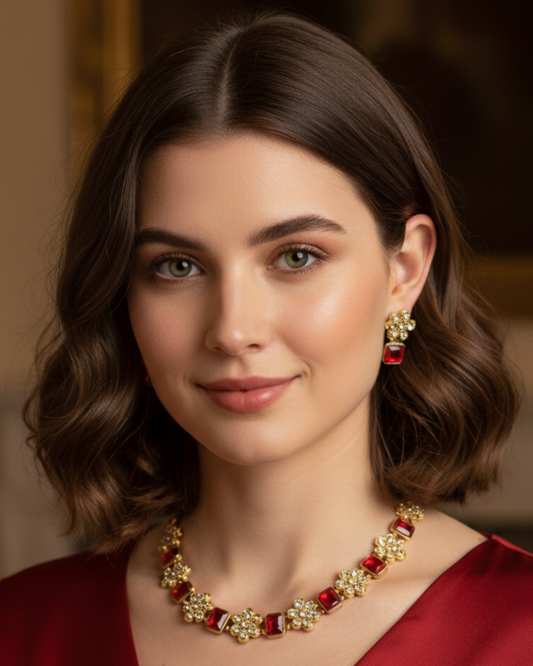 Radiant Crystal & Floral Gold-Tone Set