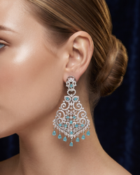 Cubic Zirconia Statement Earrings - Silver/Sky Blue
