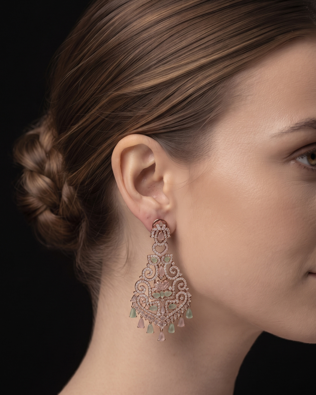Cubic Zirconia Statement Earrings - Rose Gold/Pink-Mint