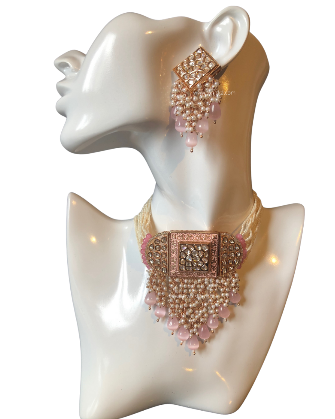 ISHANA Baby Pink Uncut-Kundan Necklace/Choker Set