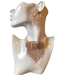 ISHANA Baby Pink Uncut-Kundan Necklace/Choker Set