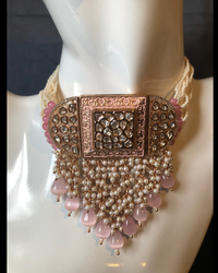 ISHANA Baby Pink Uncut-Kundan Necklace/Choker Set