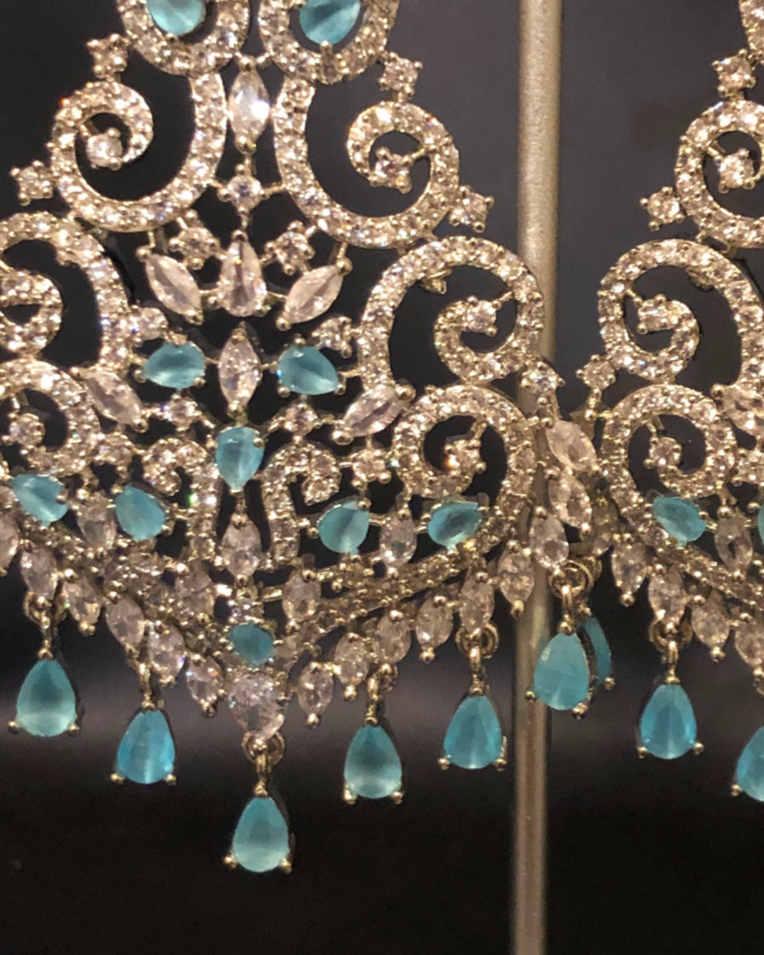 Cubic Zirconia Statement Earrings - Silver/Sky Blue