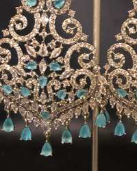 Cubic Zirconia Statement Earrings - Silver/Sky Blue