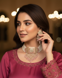 ISHANA Baby Pink Uncut-Kundan Necklace/Choker Set