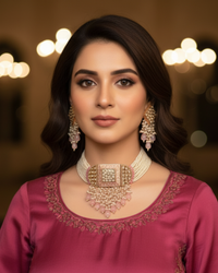 ISHANA Baby Pink Uncut-Kundan Necklace/Choker Set
