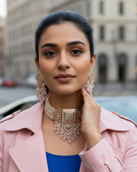 ISHANA Baby Pink Uncut-Kundan Necklace/Choker Set