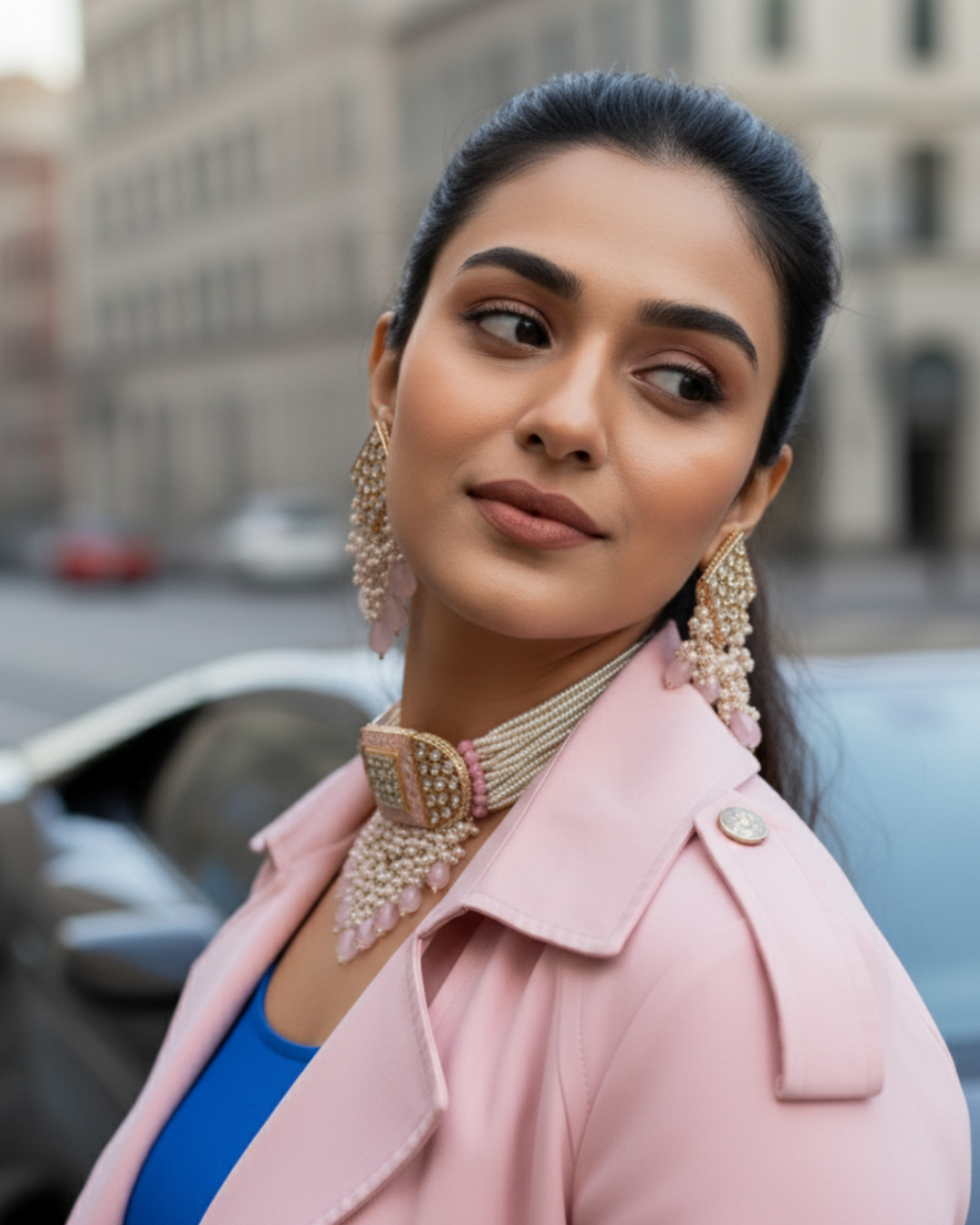 ISHANA Baby Pink Uncut-Kundan Necklace/Choker Set
