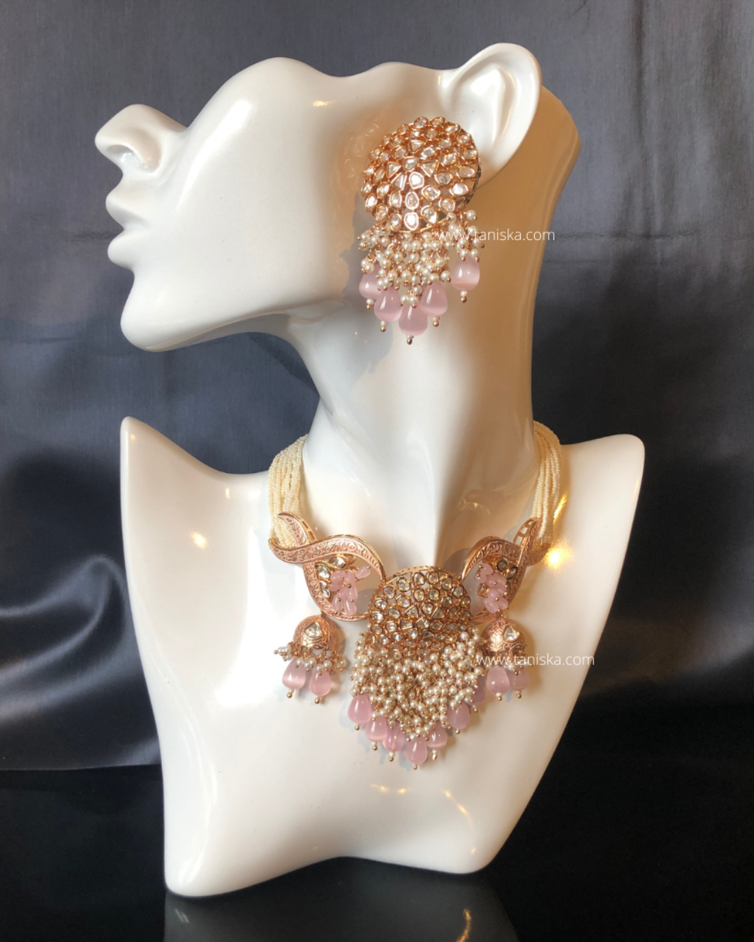 ARSHPREET Baby Pink Uncut-Kundan Necklace/Choker Set