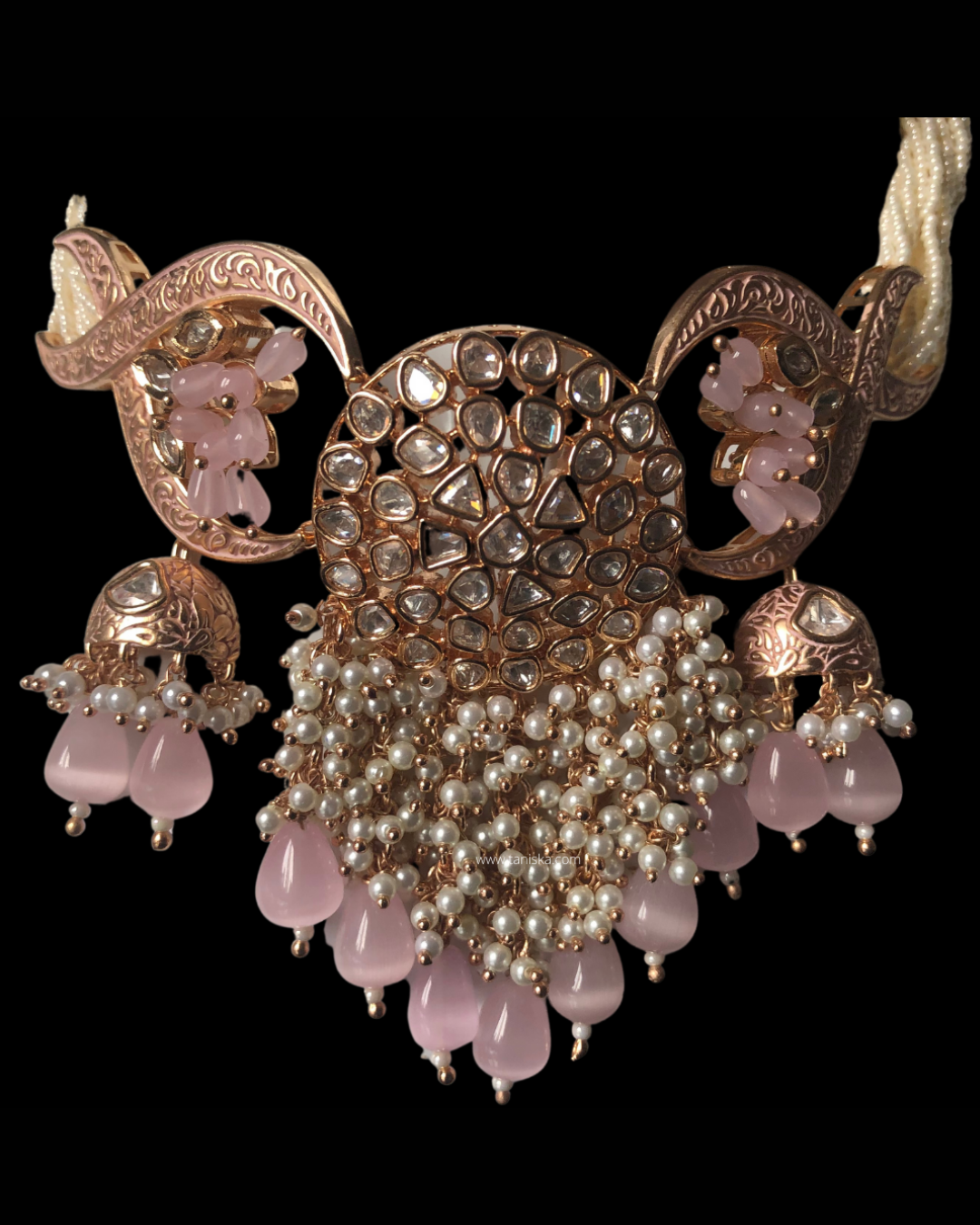 ARSHPREET Baby Pink Uncut-Kundan Necklace/Choker Set