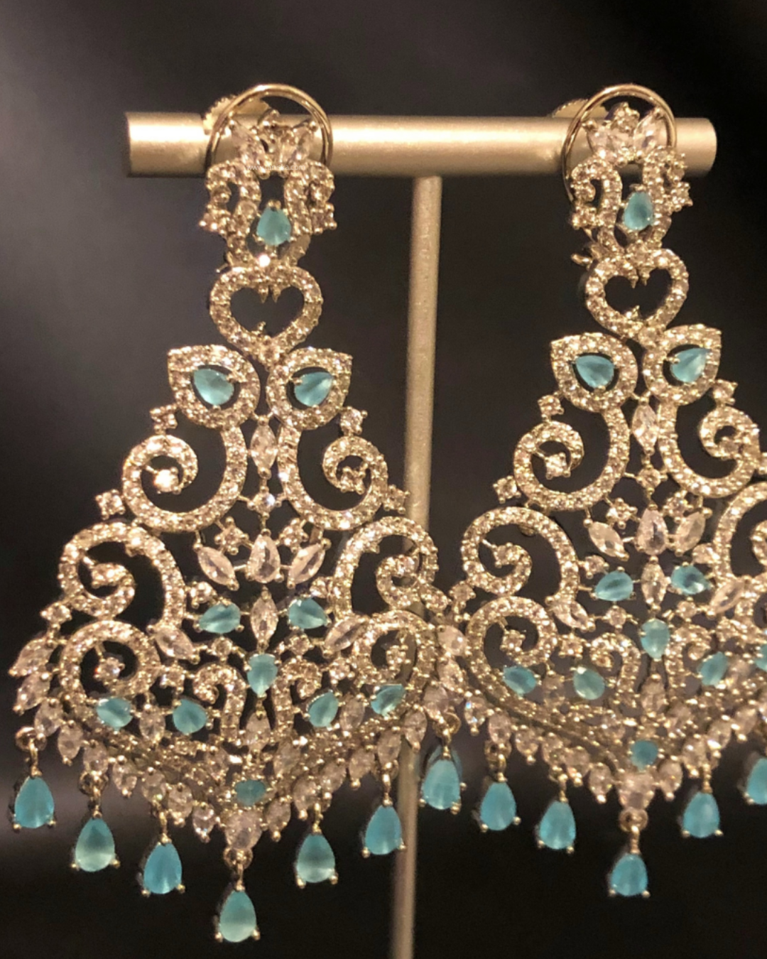 Cubic Zirconia Statement Earrings - Silver/Sky Blue