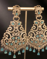 Cubic Zirconia Statement Earrings - Silver/Sky Blue