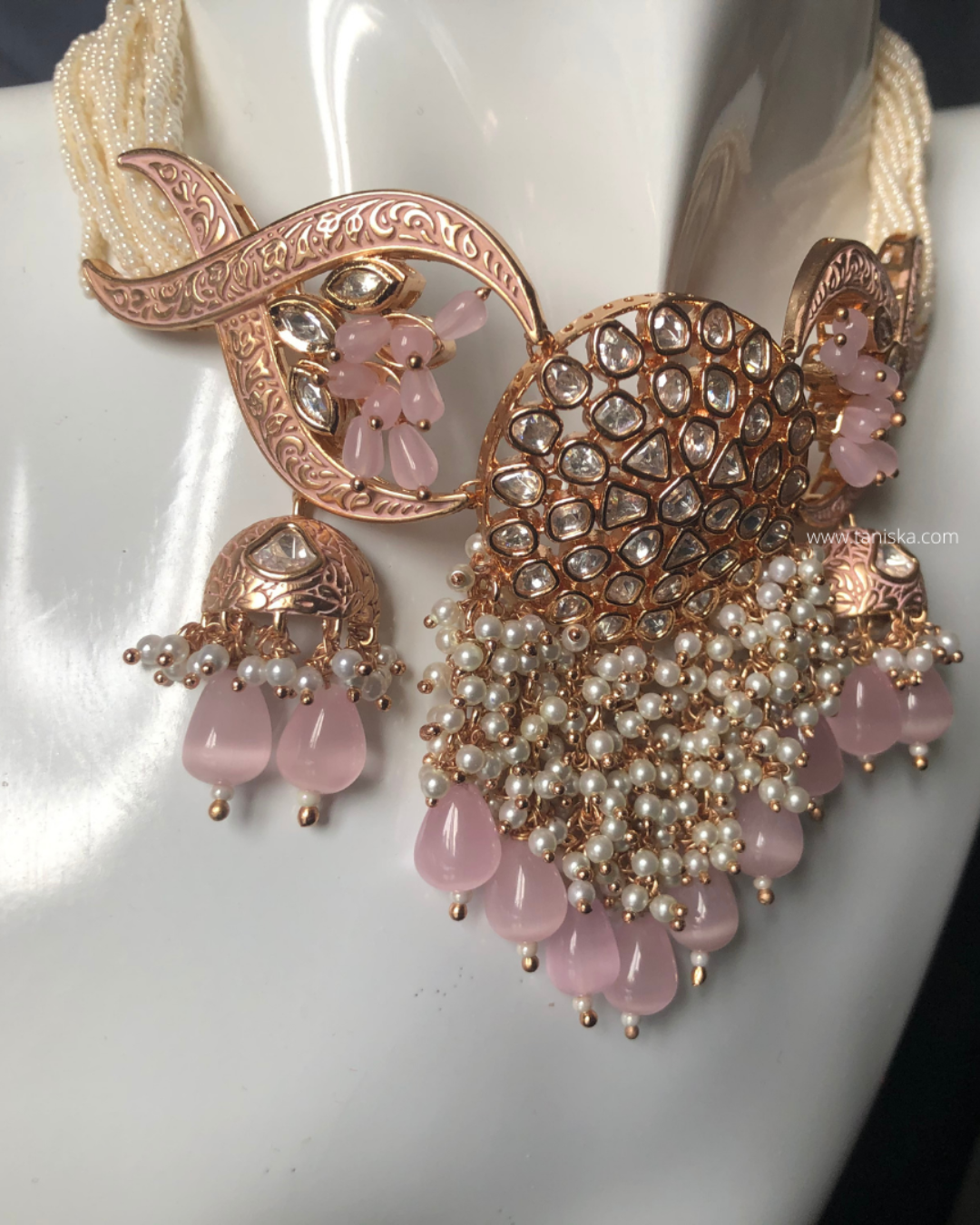 ARSHPREET Baby Pink Uncut-Kundan Necklace/Choker Set