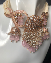 ARSHPREET Baby Pink Uncut-Kundan Necklace/Choker Set