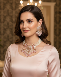 ARSHPREET Baby Pink Uncut-Kundan Necklace/Choker Set