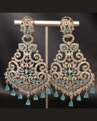 Cubic Zirconia Statement Earrings - Silver/Sky Blue