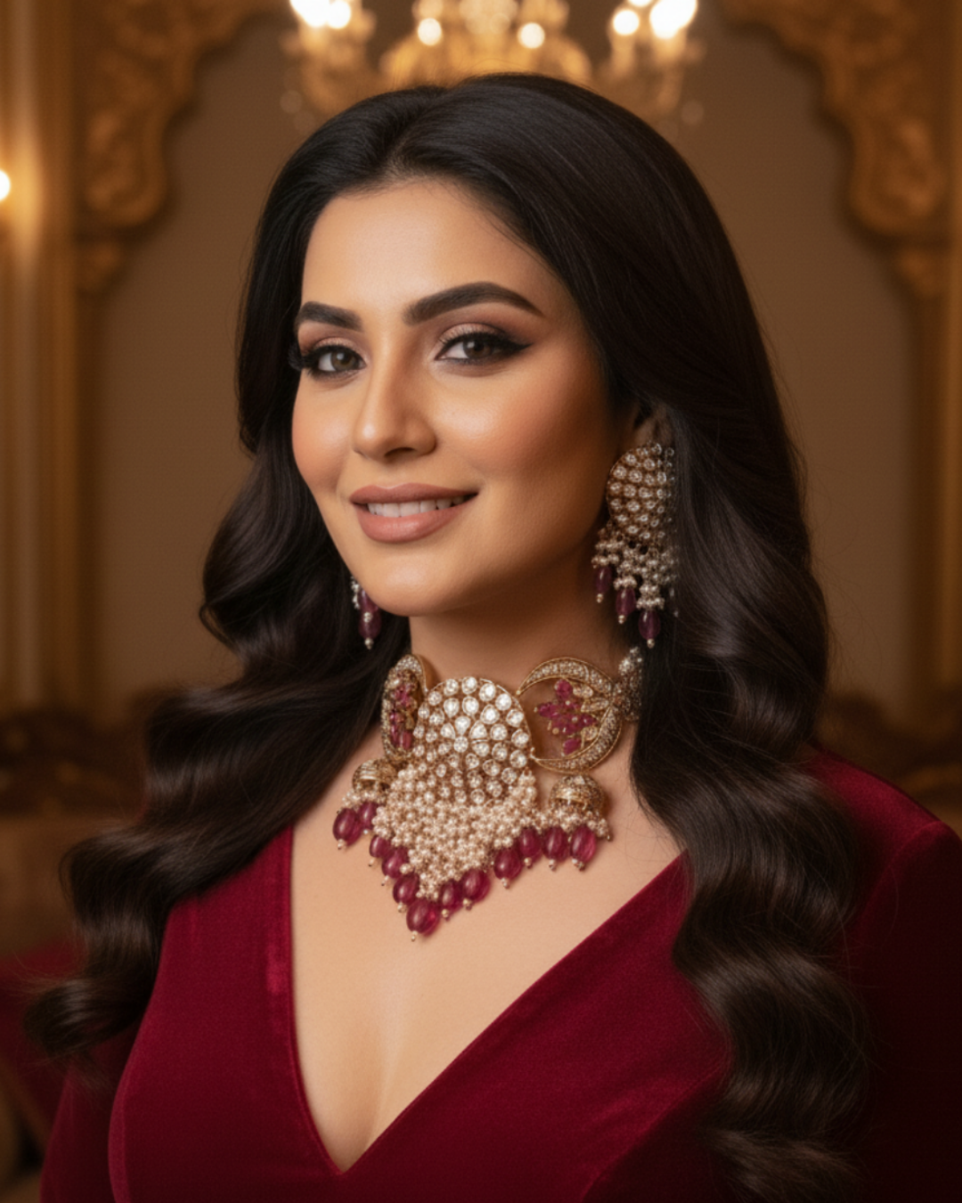 ARSHPREET Ruby Uncut-Kundan Necklace/Choker Set