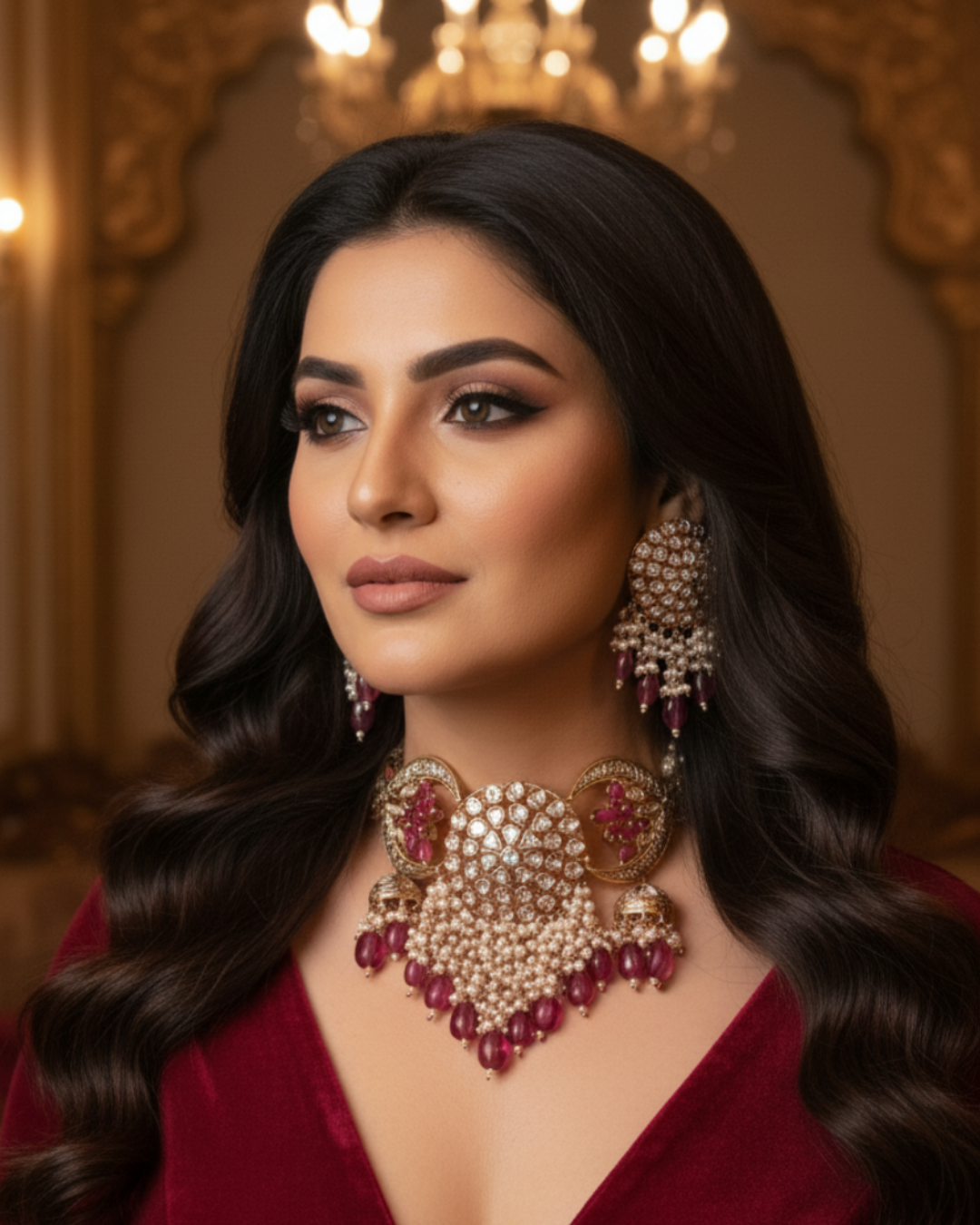 ARSHPREET Ruby Uncut-Kundan Necklace/Choker Set