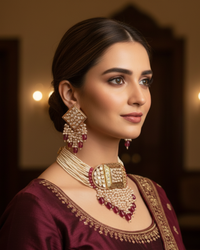 ISHANA Ruby Uncut-Kundan Necklace/Choker Set