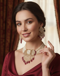 ISHANA Ruby Uncut-Kundan Necklace/Choker Set