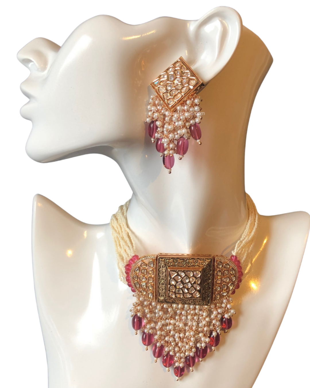 ISHANA Ruby Uncut-Kundan Necklace/Choker Set