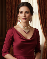 ISHANA Ruby Uncut-Kundan Necklace/Choker Set