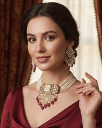 ISHANA Ruby Uncut-Kundan Necklace/Choker Set