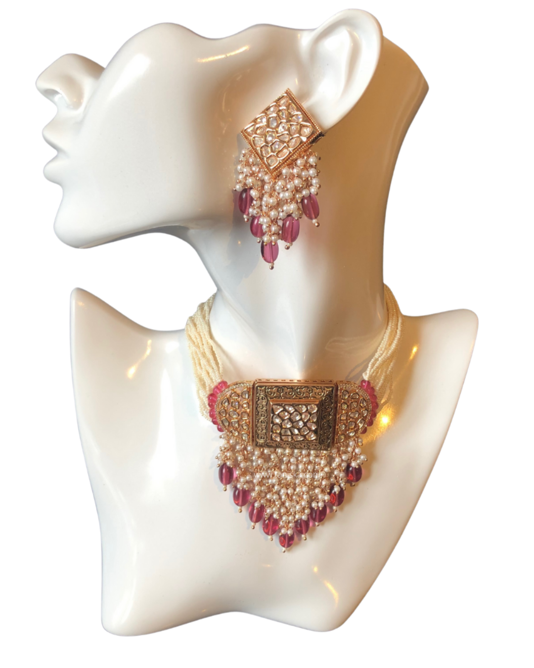 ISHANA Ruby Uncut-Kundan Necklace/Choker Set