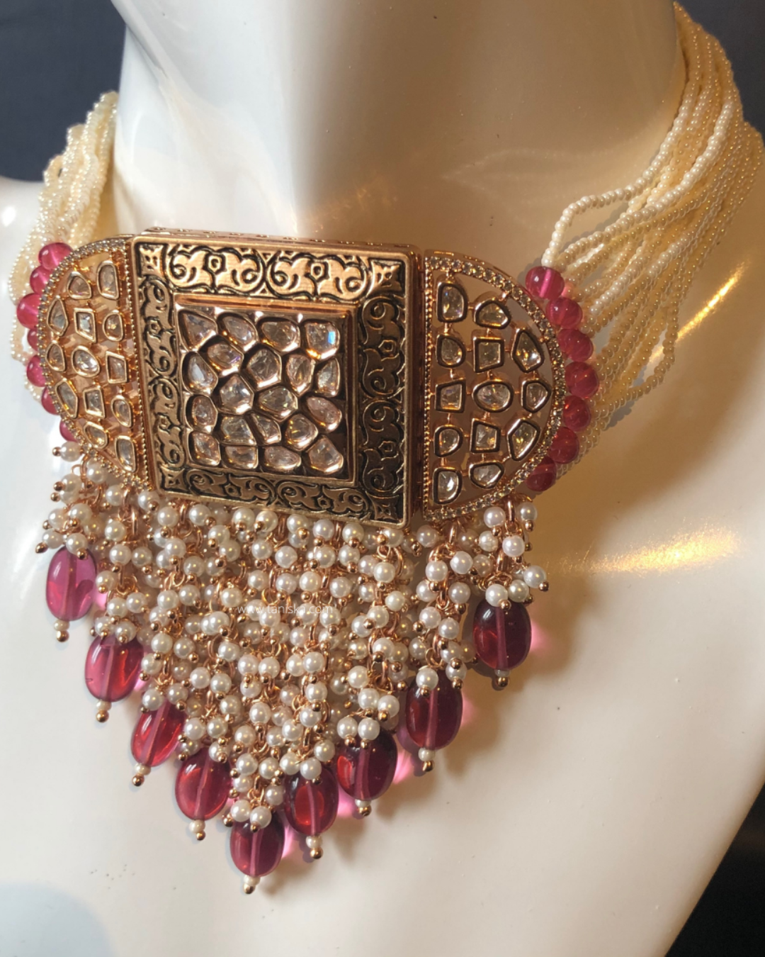 ISHANA Ruby Uncut-Kundan Necklace/Choker Set