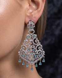 Cubic Zirconia Statement Earrings - Silver/Sky Blue