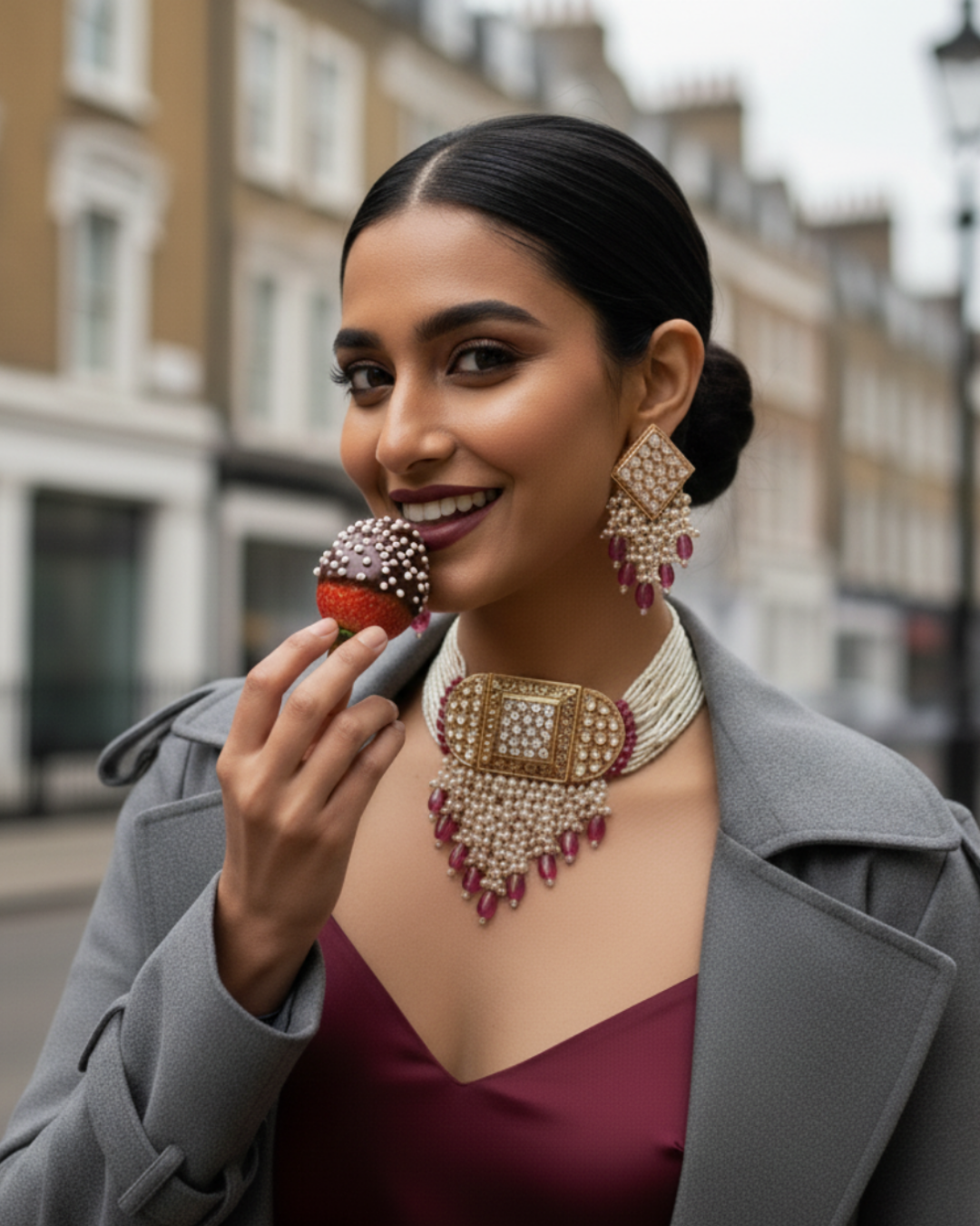 ISHANA Ruby Uncut-Kundan Necklace/Choker Set