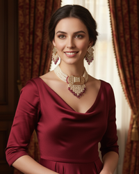 ISHANA Ruby Uncut-Kundan Necklace/Choker Set