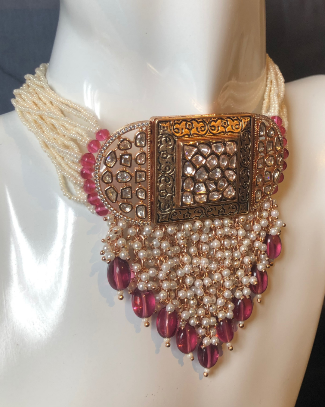 ISHANA Ruby Uncut-Kundan Necklace/Choker Set