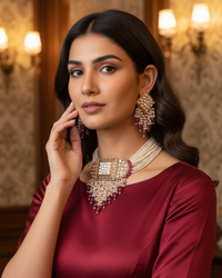 ISHANA Ruby Uncut-Kundan Necklace/Choker Set