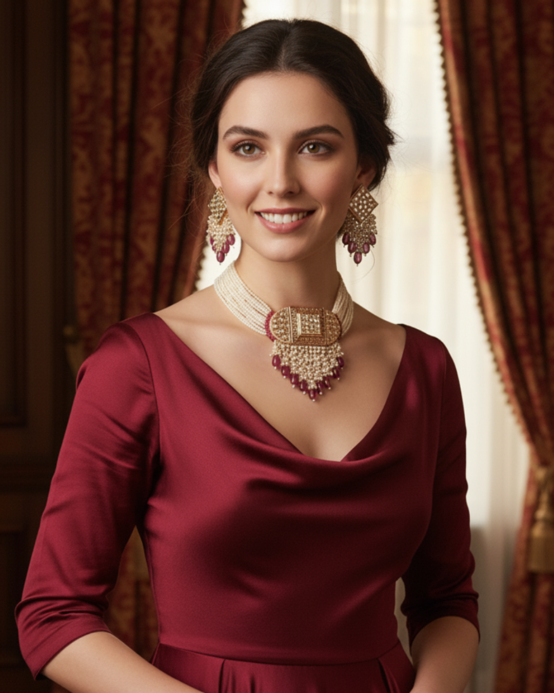 ISHANA Ruby Uncut-Kundan Necklace/Choker Set