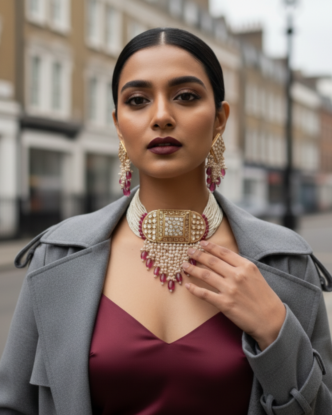 ISHANA Ruby Uncut-Kundan Necklace/Choker Set