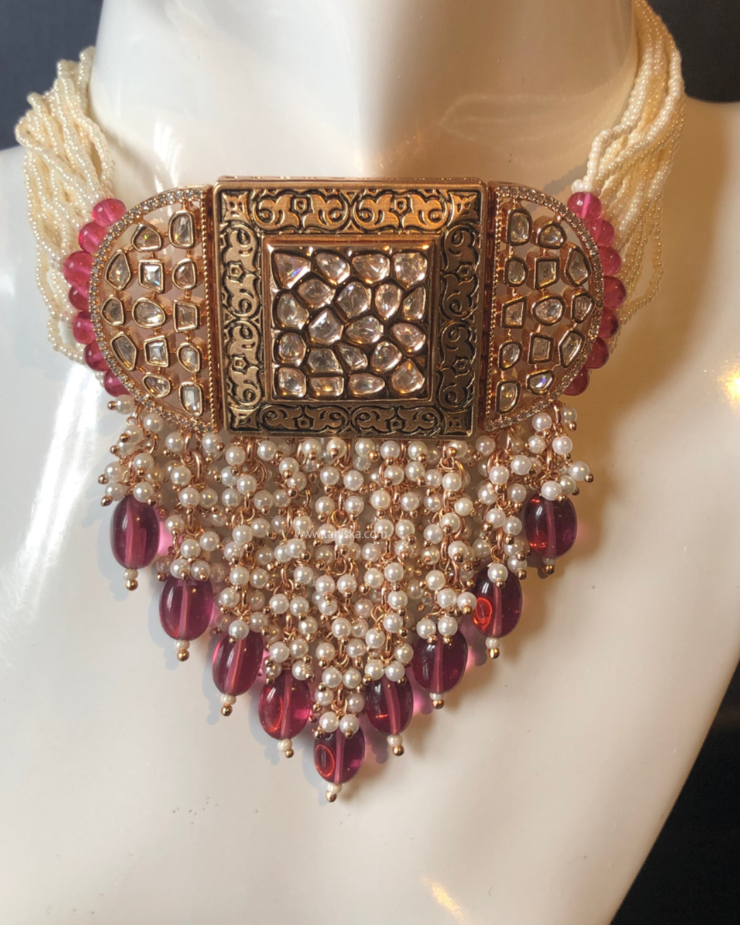 ISHANA Ruby Uncut-Kundan Necklace/Choker Set