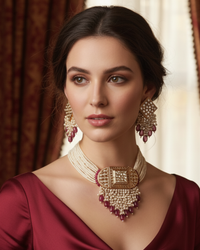 ISHANA Ruby Uncut-Kundan Necklace/Choker Set