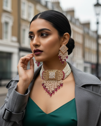 ISHANA Ruby Uncut-Kundan Necklace/Choker Set