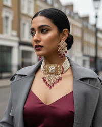 ISHANA Ruby Uncut-Kundan Necklace/Choker Set