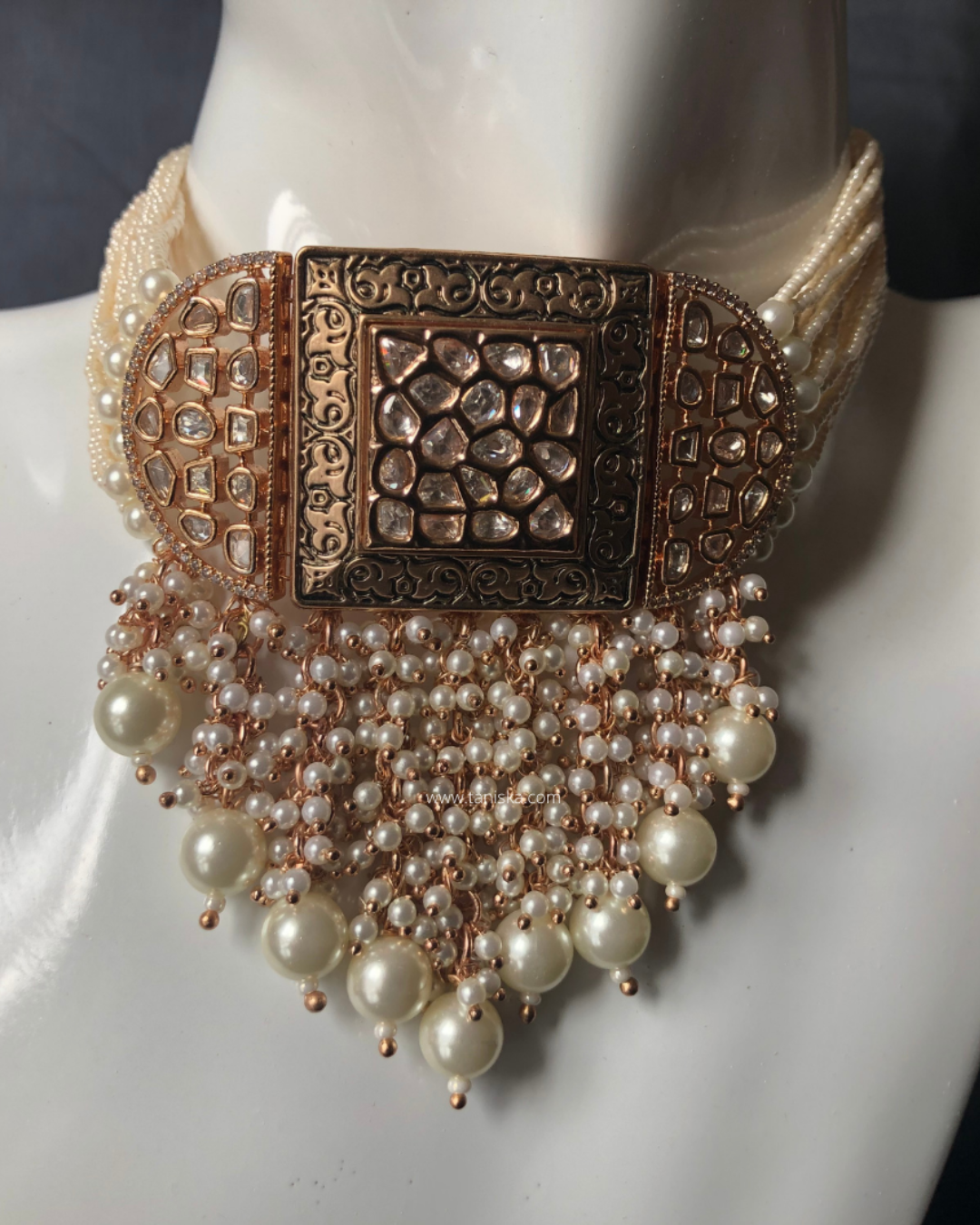 ISHANA Golden Uncut-Kundan Necklace/Choker Set