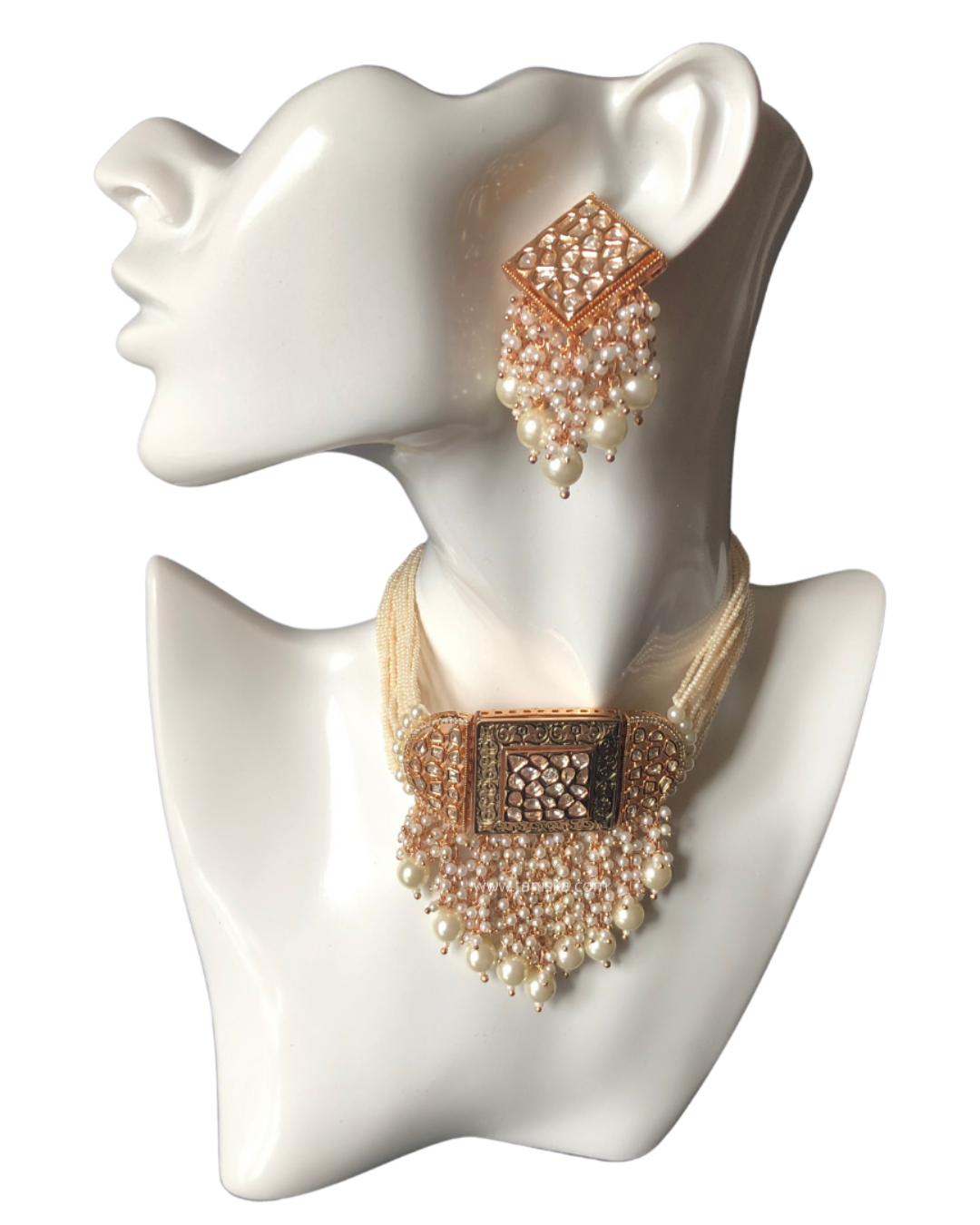 ISHANA Golden Uncut-Kundan Necklace/Choker Set
