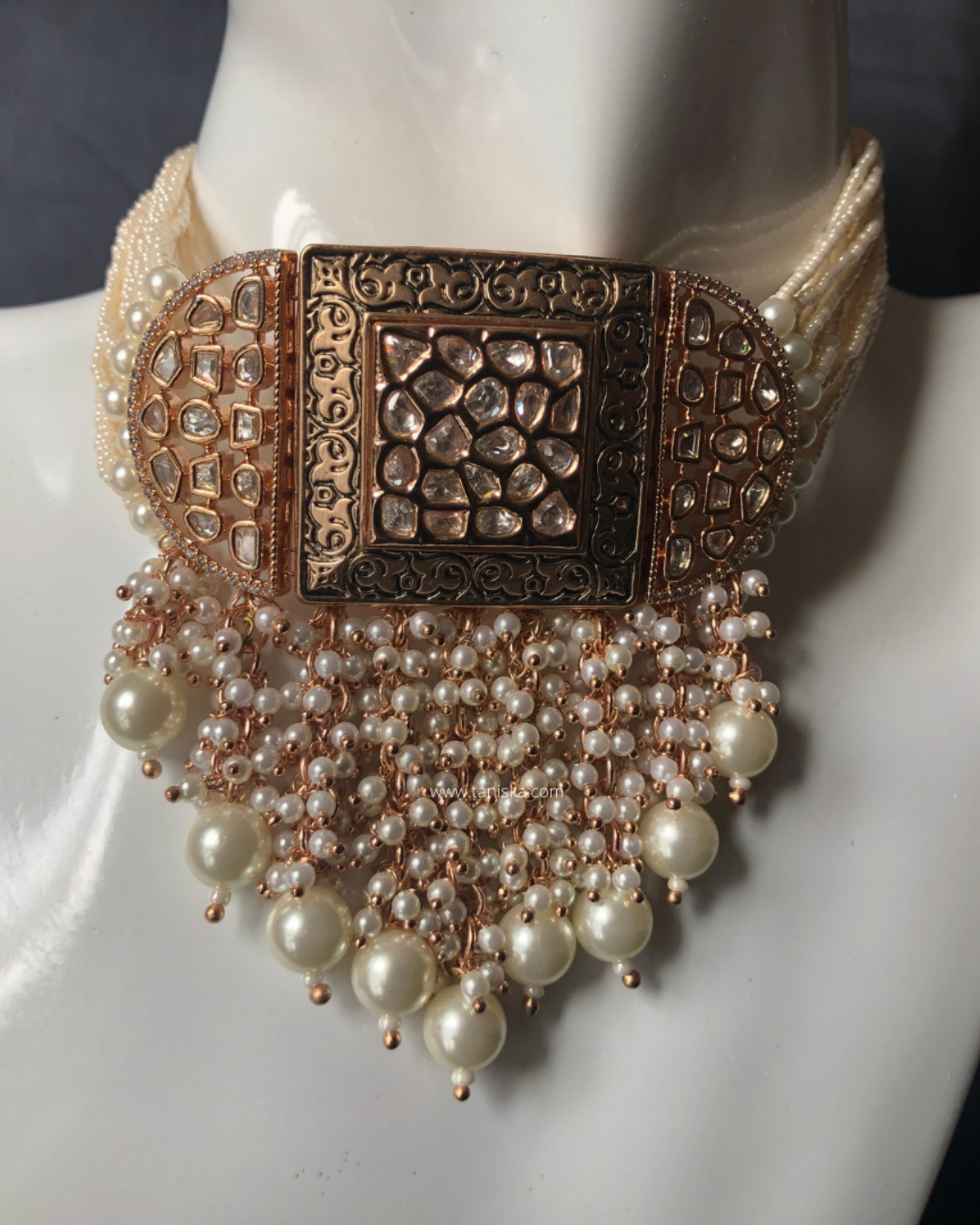ISHANA Golden Uncut-Kundan Necklace/Choker Set
